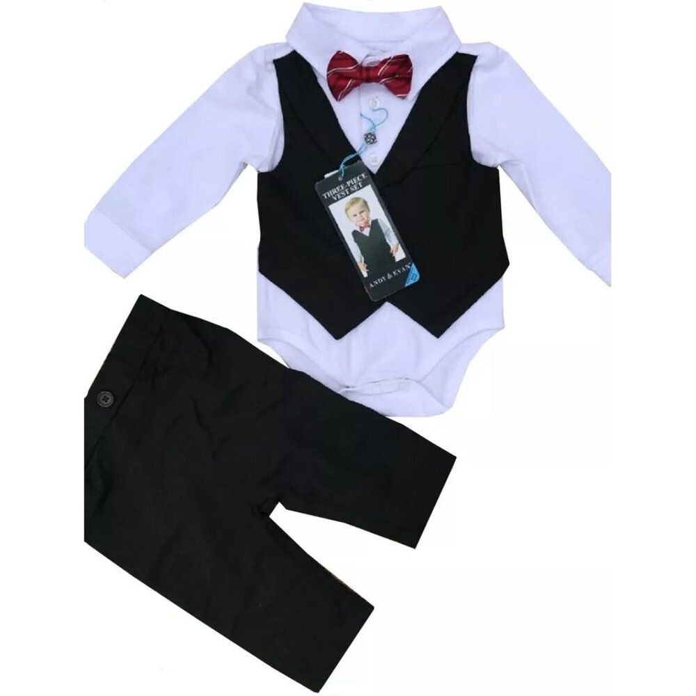 Andy & Evan Baby Boys 3-Piece Vest Set, Black